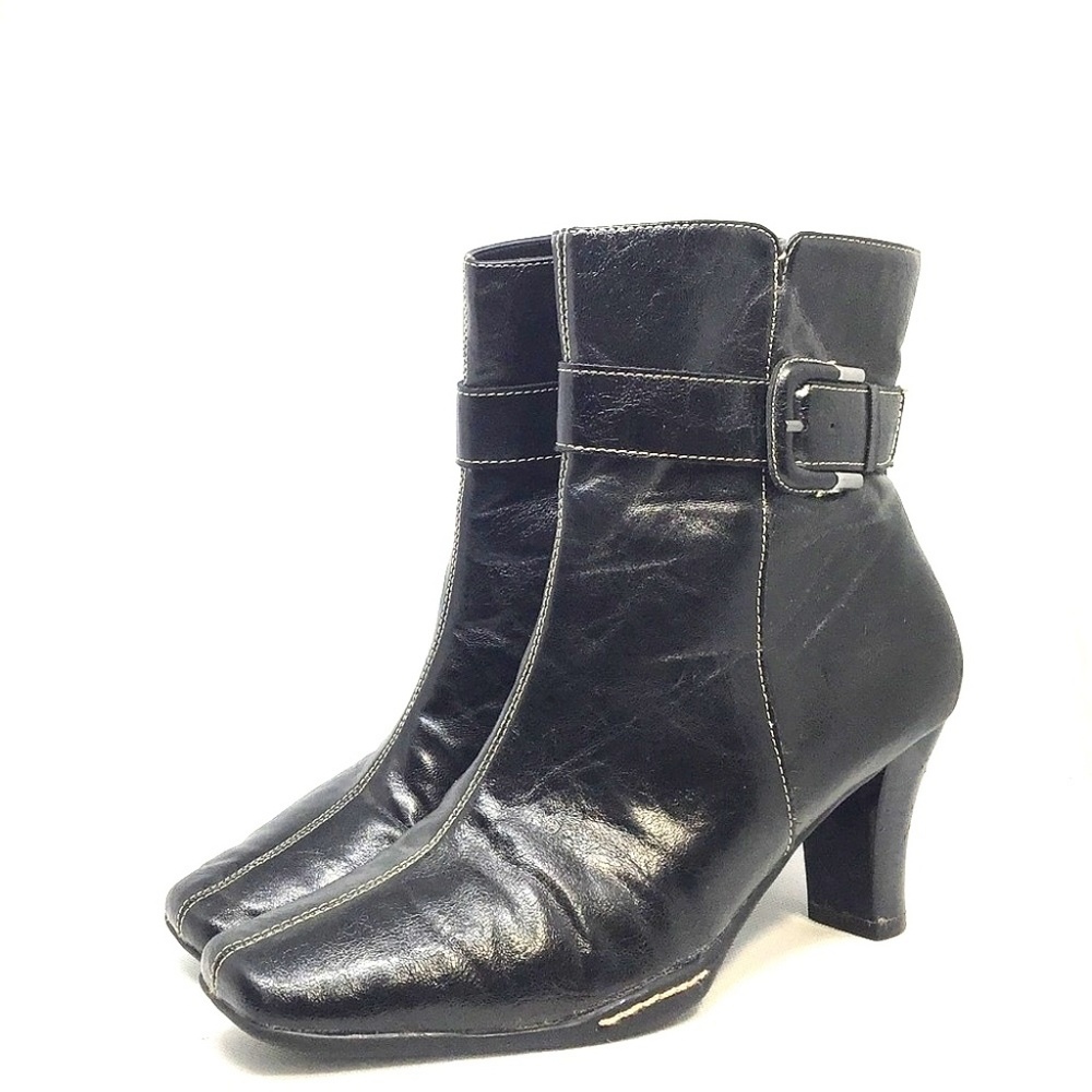 Aerosoles Vegan Black Leather Buckle Ankle Boot